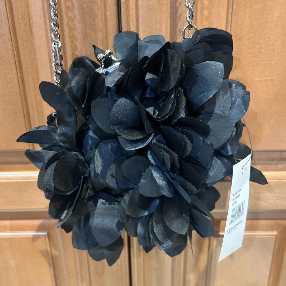 Nine West Black Floral Shoulder Bag | Chain Strap | NWT